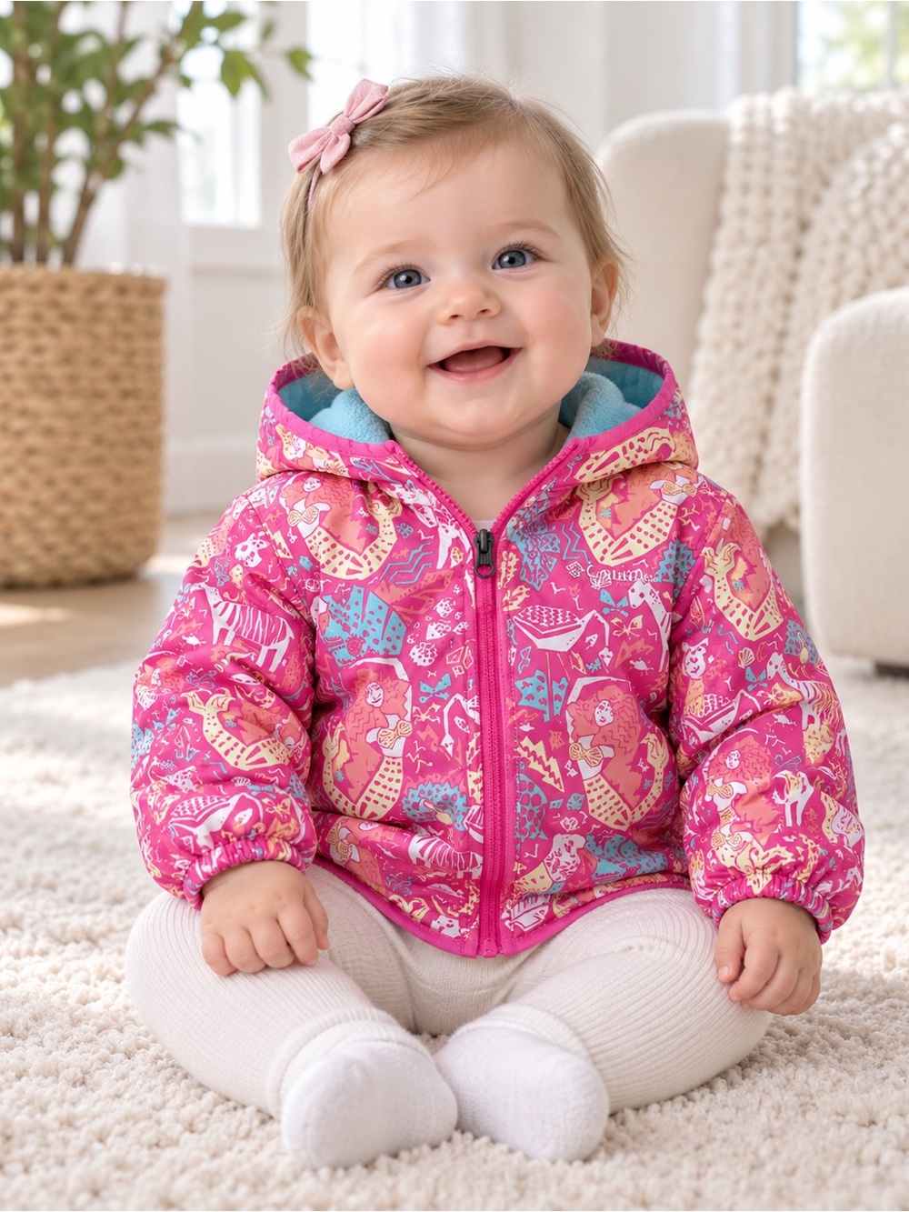 Columbia Pink Mermaid Print Baby Hooded Puffer Jacket